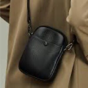 Black Leather Crossbody Bag Cell Phone Bag Leather